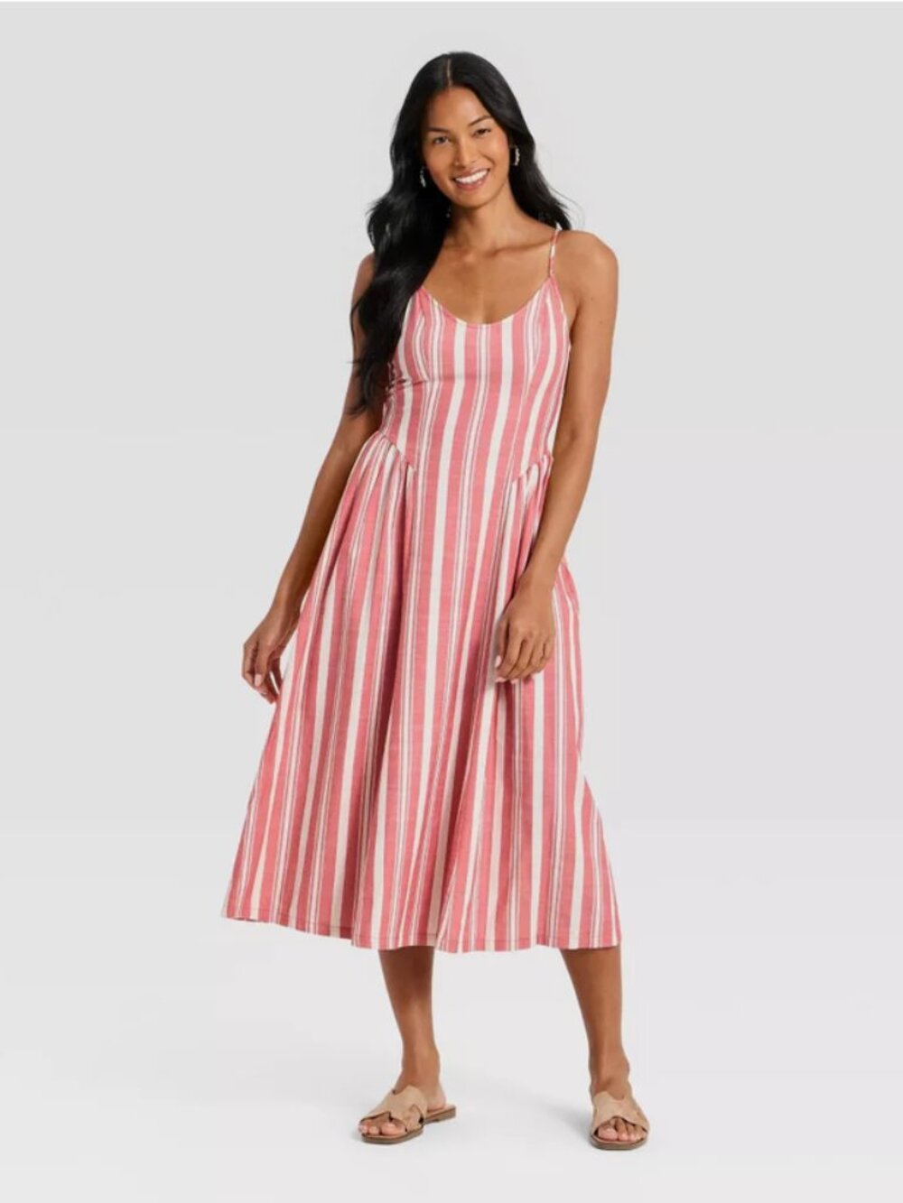 Women's Corset Sundress - A New Day Cream/Red Striped S